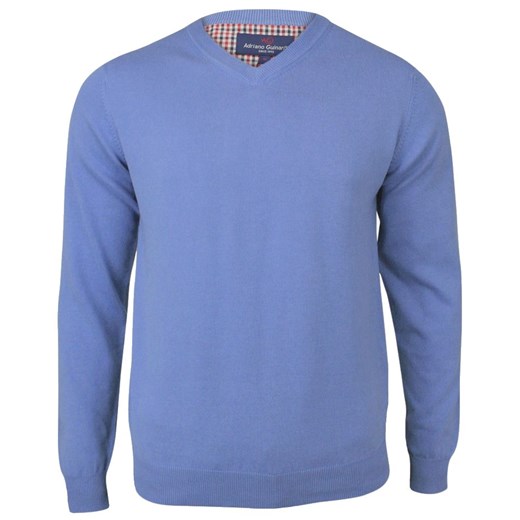 Sweter Błękitny w Serek (V-neck), Męski, Klasyczny, Elegancki -Adriano Guinari SWADGAW22littleboyblue ze sklepu JegoSzafa.pl w kategorii Swetry męskie - zdjęcie 145964723
