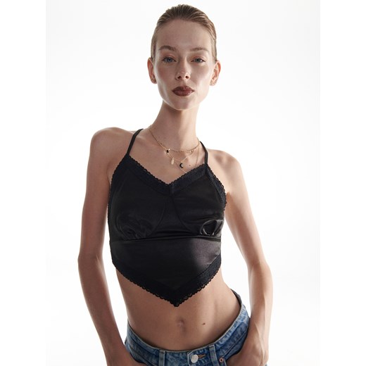 Reserved - Crop top z koronką - Czarny Reserved L Reserved