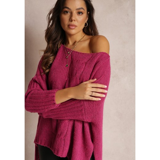 Fuksjowy Sweter Oversize z Warkoczem Assa Renee uniwersalny promocja Renee odzież