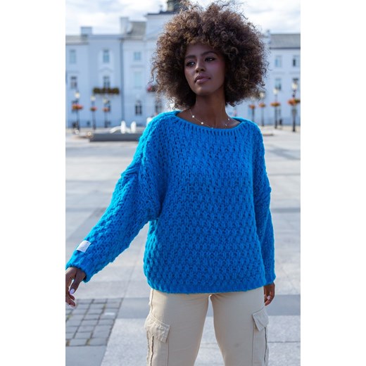 Sweter oversize w kolorze niebieskim F1499, Kolor niebieski, Rozmiar 2XS/XS, Fobya ze sklepu Primodo w kategorii Swetry damskie - zdjęcie 145991752
