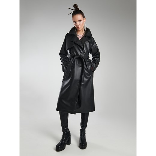 Cropp - Czarny płaszcz z imitacji skóry - Czarny Cropp M Cropp
