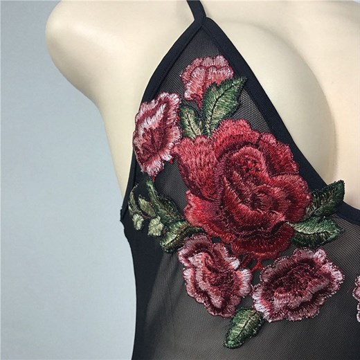 Body koronkowe z różami - Czarny / S ze sklepu Valetta.pl w kategorii Body damskie - zdjęcie 146013583