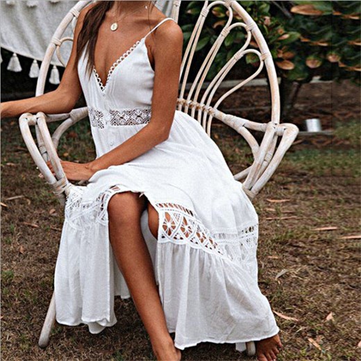 Ażurowa sukienka plażowa na ramiączkach - Biały / S ze sklepu Valetta.pl w kategorii Odzież plażowa - zdjęcie 146013964