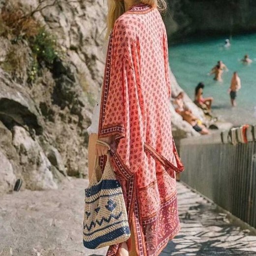 Kimono plażowe w stylu vintage - Turkusowy / Uniwersalny ze sklepu Valetta.pl w kategorii Odzież plażowa - zdjęcie 146014593