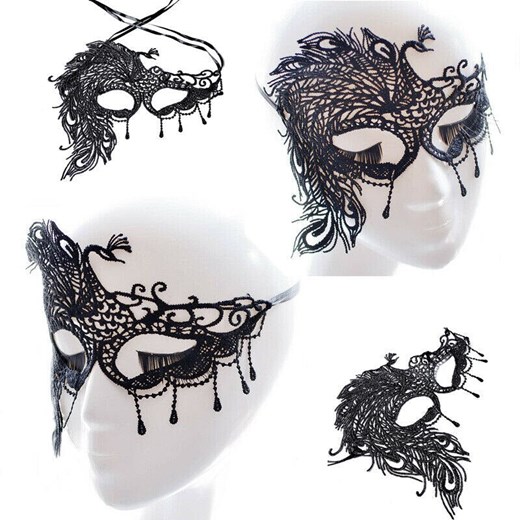 Asymetryczna maska koronkowa - Czarny / Uniwersalny ze sklepu Valetta.pl w kategorii Akcesoria do bielizny - zdjęcie 146015744