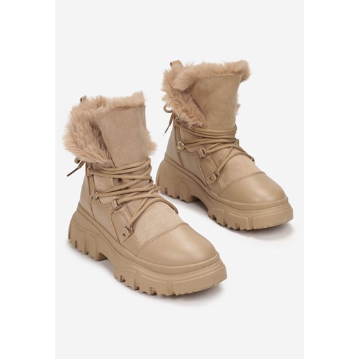 Ciemnobeżowe Śniegowce z Futerkiem na Grubej Podeszwie Zolmore 41 okazja born2be.pl