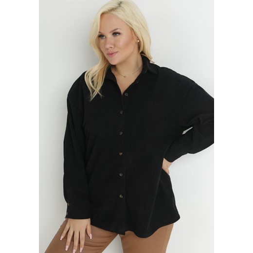 Czarna Koszula Sztruksowa Oversize Veru 2XL okazja Born2be Odzież