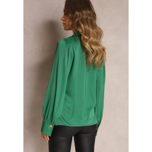 Zielona Koszula Satynowa na Guziki Liyu ze sklepu Renee odzież w kategorii Koszule damskie - zdjęcie 146026543