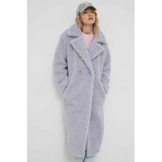 UGG płaszcz damski kolor fioletowy przejściowy dwurzędowy L ANSWEAR.com