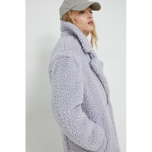 UGG płaszcz damski kolor fioletowy przejściowy dwurzędowy L ANSWEAR.com