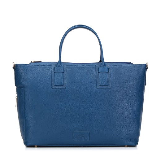 Torebka kuferek skórzana z boczną kieszonką ciemnoniebieska ze sklepu WITTCHEN w kategorii Torby Shopper bag - zdjęcie 146183543