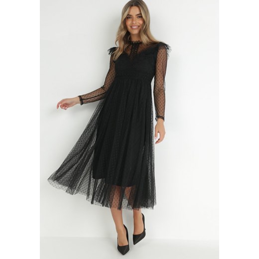 Born2be sukienka z okrągłym dekoltem z długim rękawem midi elegancka