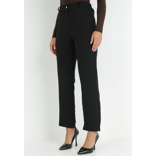 Czarne Spodnie Regular Garniturowe Gazi ze sklepu Born2be Odzież w kategorii Spodnie damskie - zdjęcie 146334982