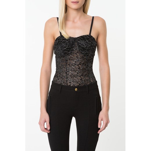 Black Lace Bodysuit with Foil Pattern tally-weijl brazowy 