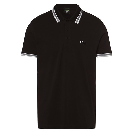 BOSS Green Męska koszulka polo Mężczyźni Bawełna czarny jednolity ze sklepu vangraaf w kategorii T-shirty męskie - zdjęcie 146517360