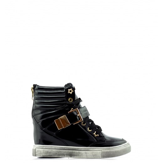 Sneakersy Black Leather born2be-pl czarny Eko
