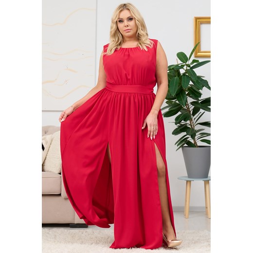 Sukienka long ekskluzywna z wiązaniem na plecach KLEMENSA czerwona Karko Plus Size karko.pl