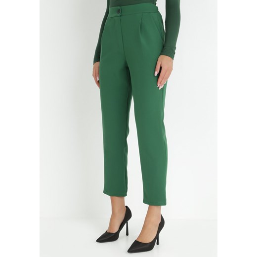 Zielone Spodnie Cygaretki Borlo ze sklepu Born2be Odzież w kategorii Spodnie damskie - zdjęcie 146579193