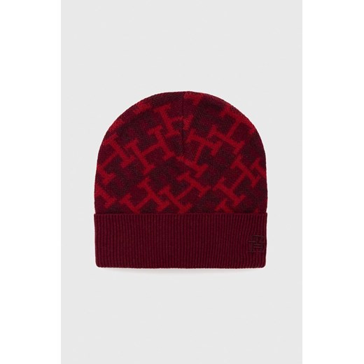 Tommy Hilfiger czapka z domieszką wełny kolor czerwony z domieszką wełny ze sklepu ANSWEAR.com w kategorii Czapki zimowe męskie - zdjęcie 146586554