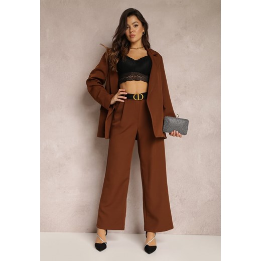 Brązowe Spodnie Szerokie High Waist Gaye ze sklepu Renee odzież w kategorii Spodnie damskie - zdjęcie 146661150