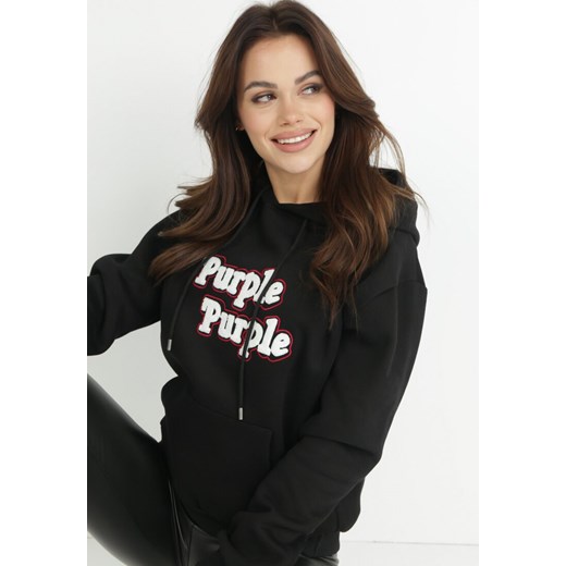 Czarna Bluza Oversize z Kapturem i Napisem Aroke XL okazja Born2be Odzież