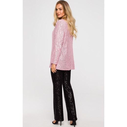 Cekinowa marynarka bez zapięcia w kolorze pudrowego różu M724, Kolor pudrowy róż Moe M Primodo