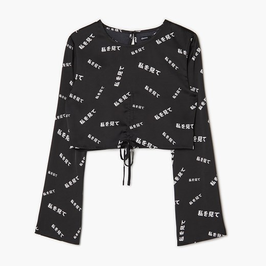 Cropp - Czarna bluzka z marszczeniem - Czarny Cropp S Cropp