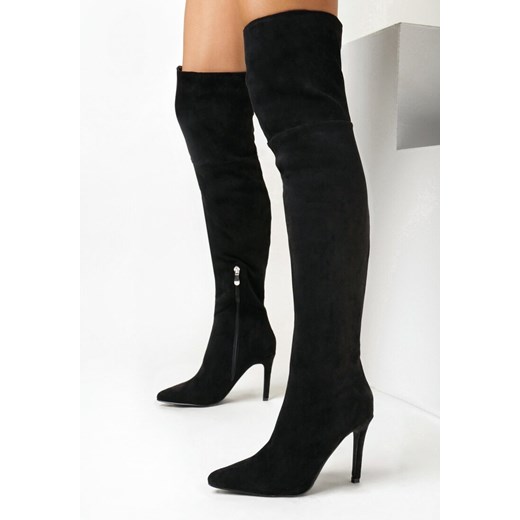 Czarne Kozaki za Kolano na Szpilce Tiyesy 40 promocja born2be.pl