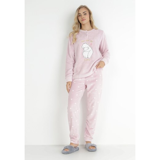 Jasnoróżowy 2-częściowy Komplet Piżamowy z Pluszowej Dzianiny Kini 3XL promocyjna cena Born2be Odzież