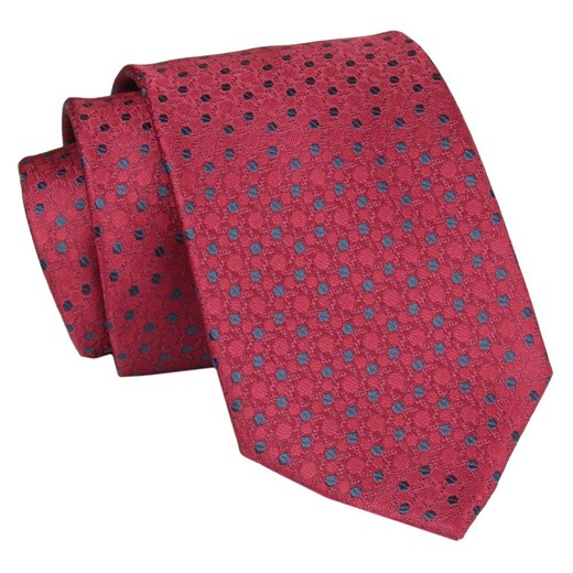 Męski Krawat - Czerwony, Drobny Groszek - Angelo di Monti  KRADM1951 ze sklepu JegoSzafa.pl w kategorii Krawaty - zdjęcie 146748332
