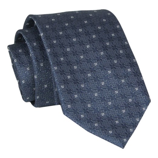 Męski Krawat - Granatowy, Geometryczny Wzór - Angelo di Monti  KRADM1926 ze sklepu JegoSzafa.pl w kategorii Krawaty - zdjęcie 146748360