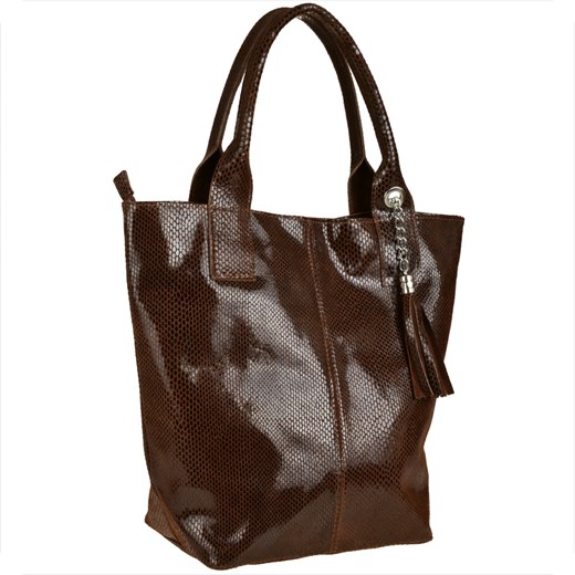 Brąz czekolada torebka shopper skórzana z połyskiem xl ze sklepu melon.pl w kategorii Torby Shopper bag - zdjęcie 146769893