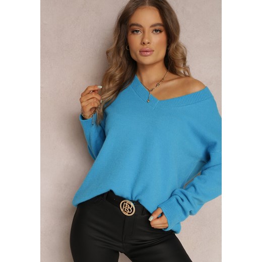 Niebieski Sweter z Wiskozy Oversize Conime Renee ONE SIZE promocja Renee odzież