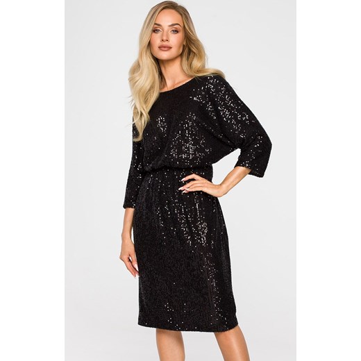 Sukienka Moe w serek midi z długimi rękawami czarna z dzianiny 