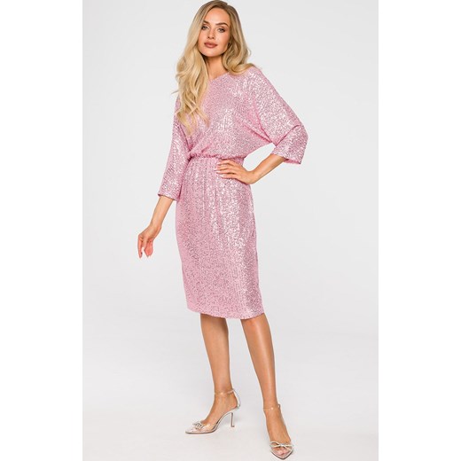 Sukienka Moe z dekoltem w serek z długim rękawem na sylwestra z cekinami midi 