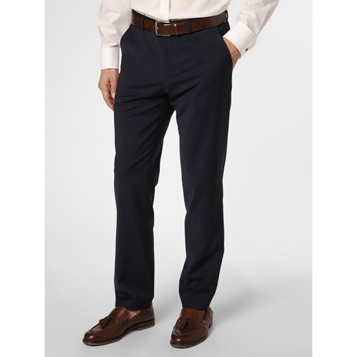 BOSS Męskie spodnie od garnituru modułowego Mężczyźni Regular Fit wełna ze strzyży granatowy jednolity ze sklepu vangraaf w kategorii Spodnie męskie - zdjęcie 146792124