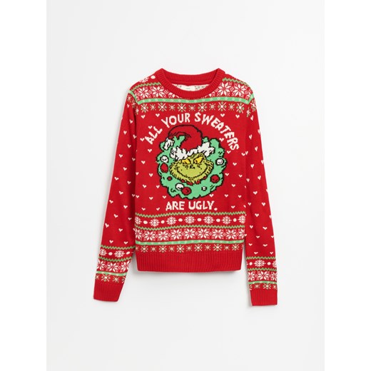 Świąteczny sweter w żakardowy wzór Grinch - Czerwony House S House