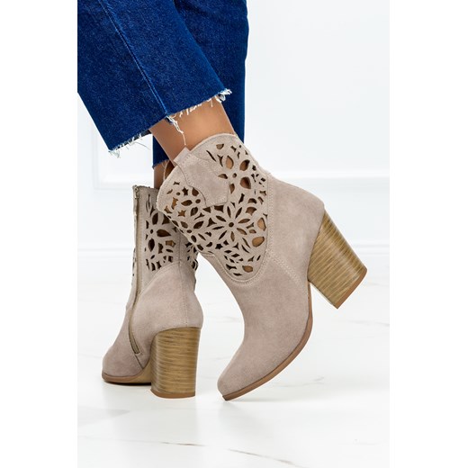 Beżowe botki skórzane kowbojki ażurowe PRODUKT POLSKI Casu 3265 Casu 40 okazyjna cena Casu.pl