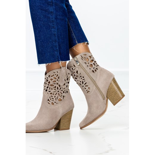 Beżowe botki skórzane kowbojki ażurowe PRODUKT POLSKI Casu 3265 Casu 41 Casu.pl promocyjna cena