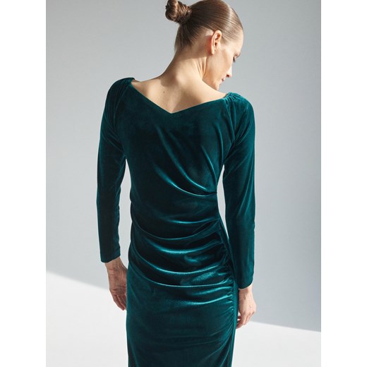 Reserved - Welurowa sukienka midi - Zielony Reserved 38 Reserved