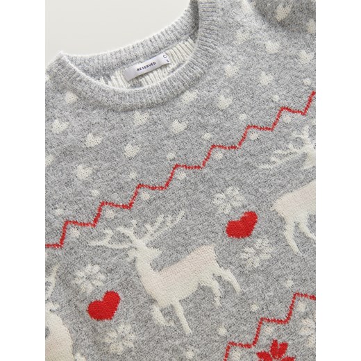 Reserved - Sweter ze świątecznym motywem - Szary Reserved S Reserved