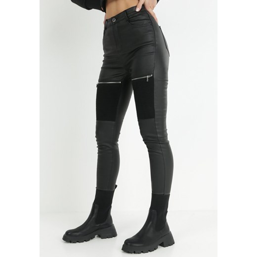Czarne Spodnie Skinny z Imitacji Skóry z Suwakami Nedomi ze sklepu Born2be Odzież w kategorii Spodnie damskie - zdjęcie 146936291