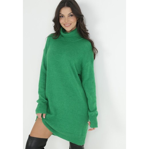 Zielona Sukienka Wełniana Oversize z Golfem Heire ze sklepu Born2be Odzież w kategorii Sukienki - zdjęcie 146937072