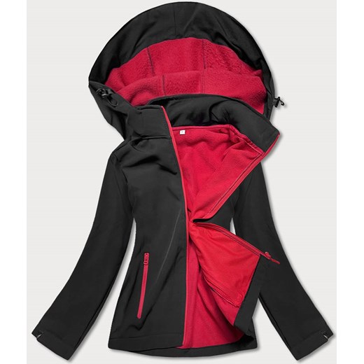 Damska kurtka na polarze czarno-czerwona (HH017-1-5) ze sklepu goodlookin.pl w kategorii Parki damskie - zdjęcie 146940932