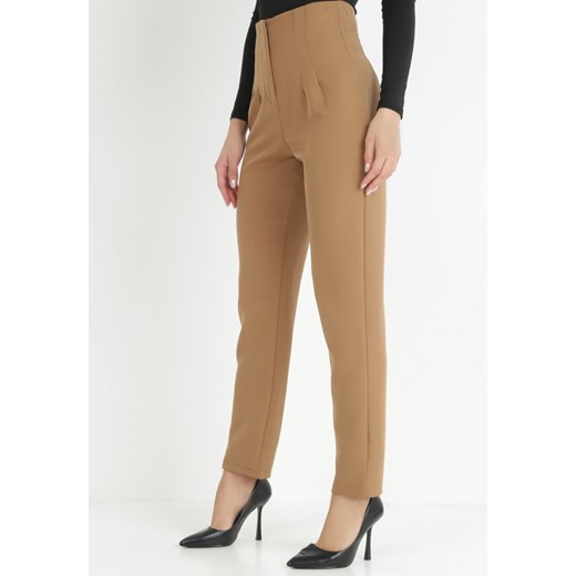 Beżowe Spodnie Cygaretki High Waist Caphe ze sklepu Born2be Odzież w kategorii Spodnie damskie - zdjęcie 146978404