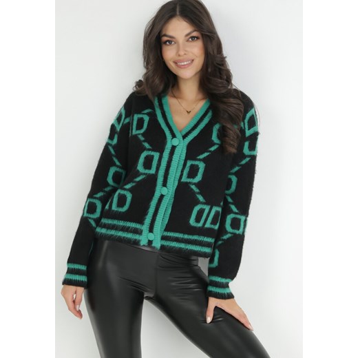 Czarno-Zielony Kardigan Cathel ze sklepu Born2be Odzież w kategorii Swetry damskie - zdjęcie 146978723