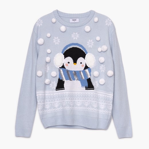 Cropp - Świąteczny sweter z aplikacją - Niebieski Cropp L Cropp
