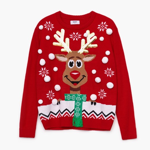 Cropp - Świąteczny sweter z aplikacją - Czerwony Cropp M Cropp