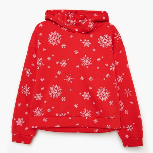 Cropp - Świąteczna bluza z kapturem - Czerwony Cropp XS Cropp