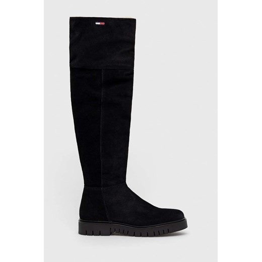 Tommy Jeans kozaki zamszowe Warmlined Long Boot damskie kolor czarny na platformie ocieplone ze sklepu ANSWEAR.com w kategorii Kozaki damskie - zdjęcie 146987563